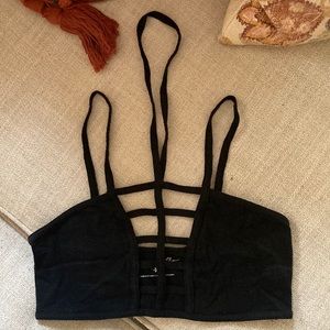 Express One Eleven Strappy Halter Bralette - Black, Size Small